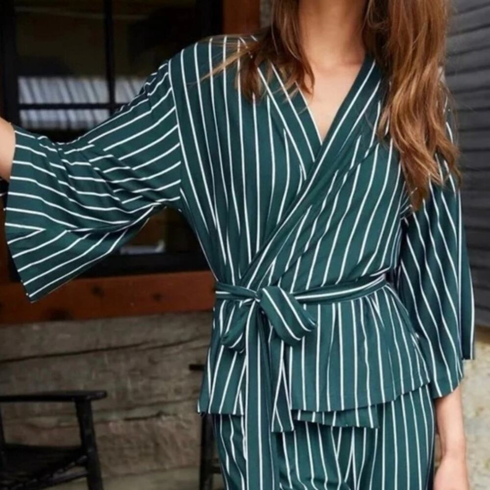 LAKE DreamModal™ Kimono Short Robe Striped Pajama Loungewear Size XL